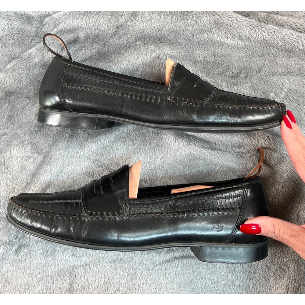 G. H. Bass & Co Penny Loafers Mens 11.5M Black Woven Leather Vtg Made in Brazil - Picture 4 of 11